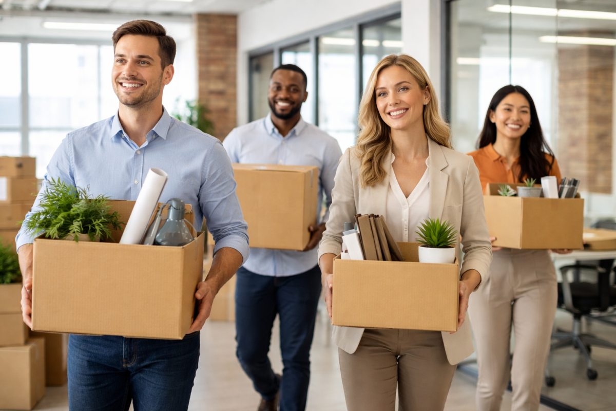 employees carrying boxes during office move