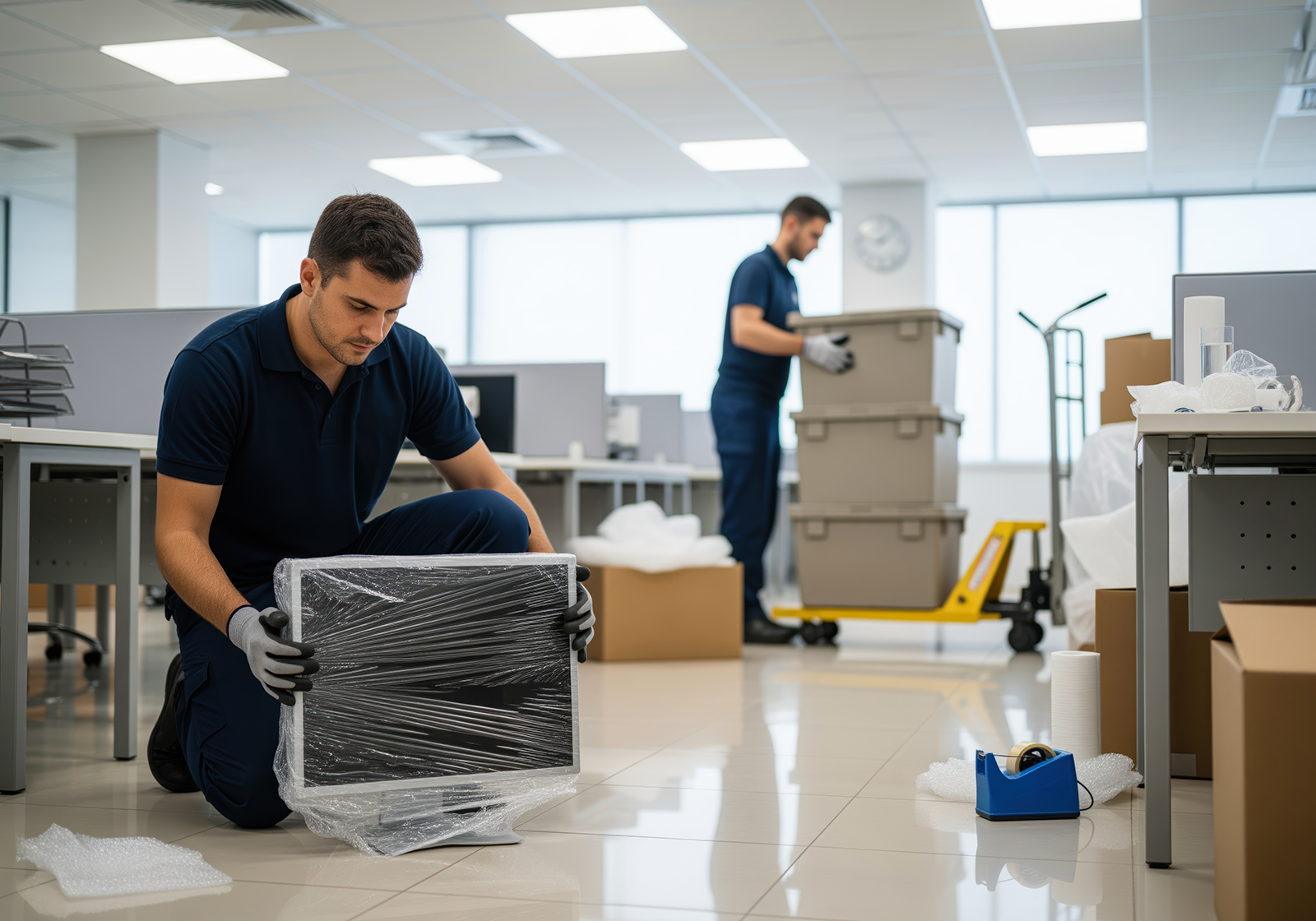 professional movers in a commercial building